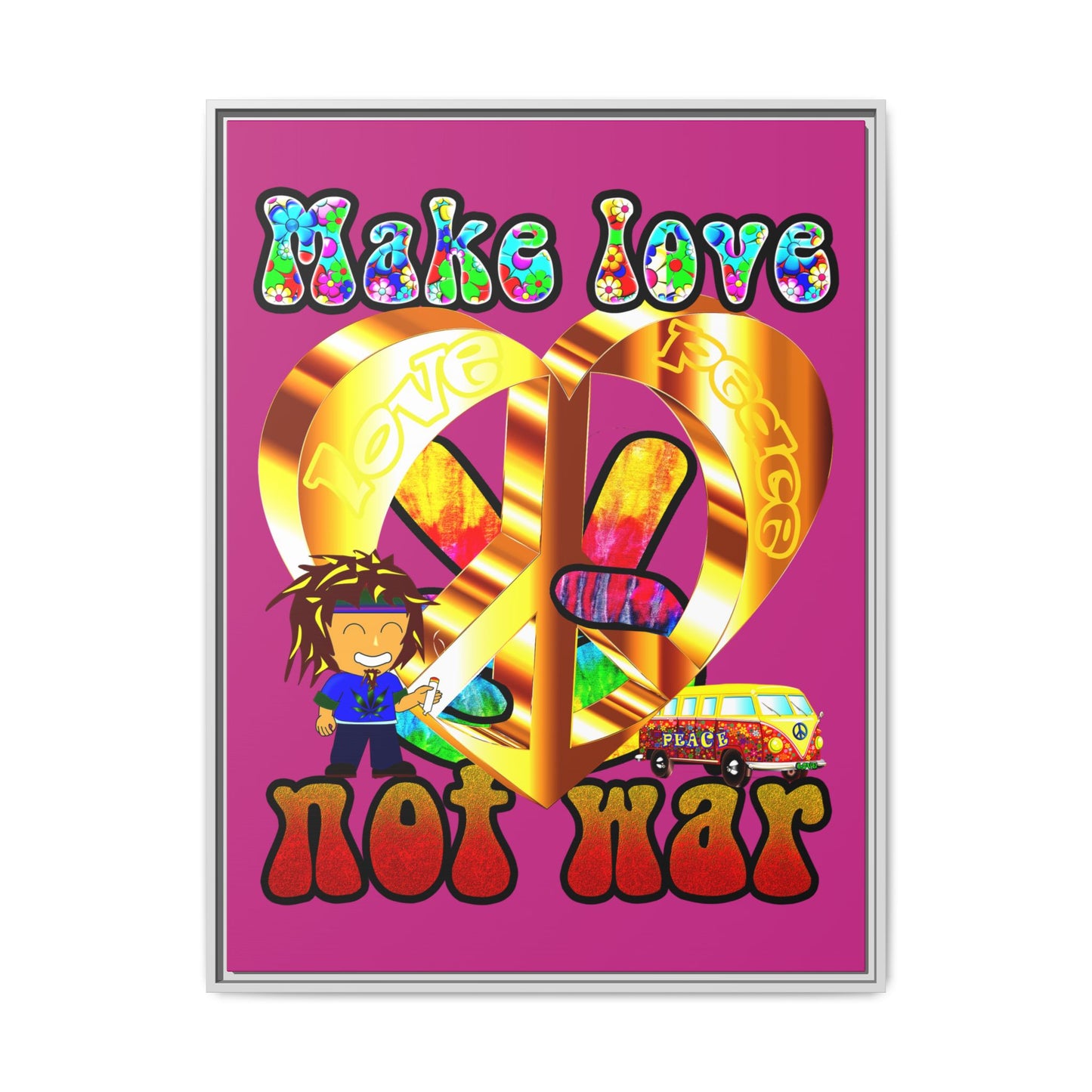 love peace - framed canvas art (pink)