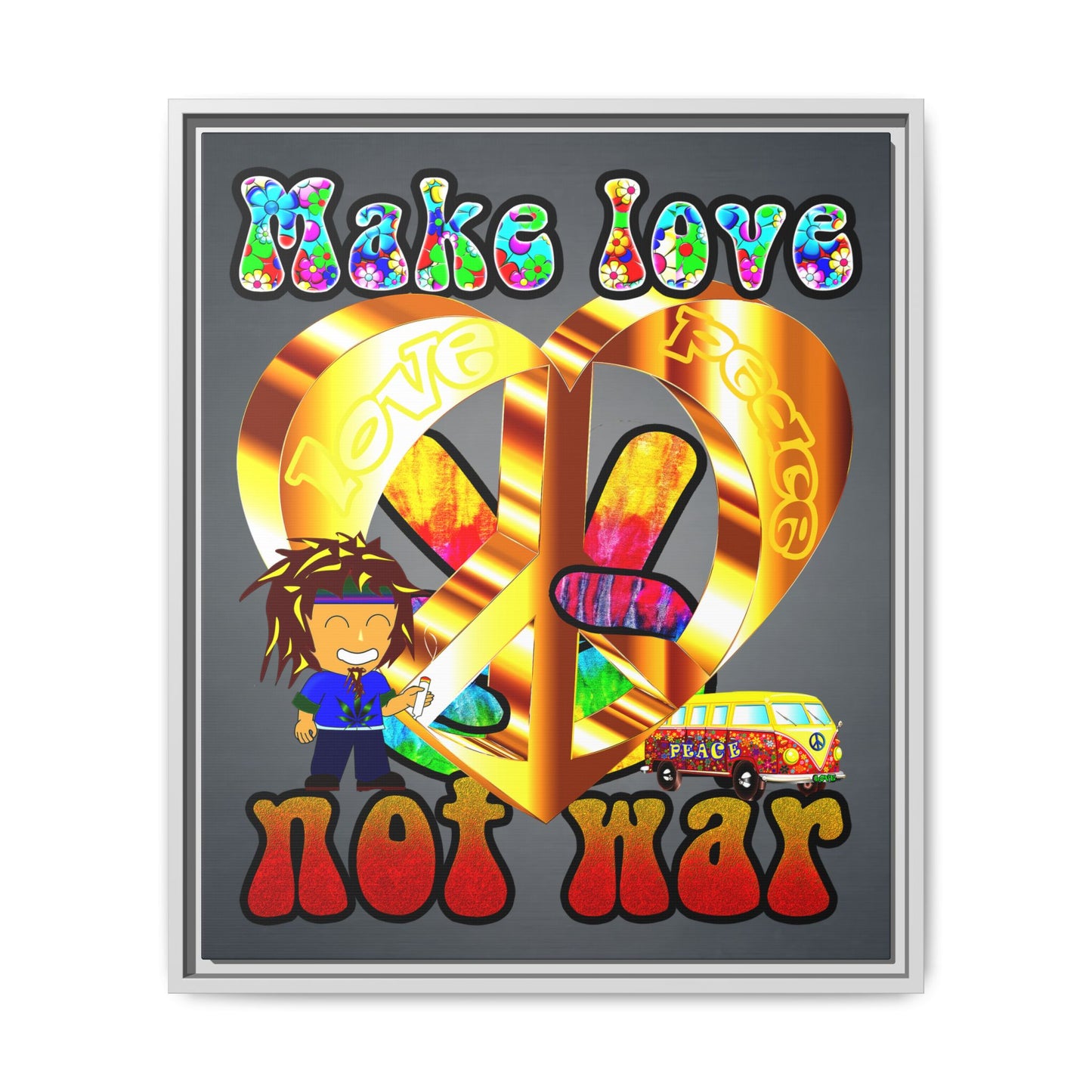 love peace - framed canvas art (grey-light grey)