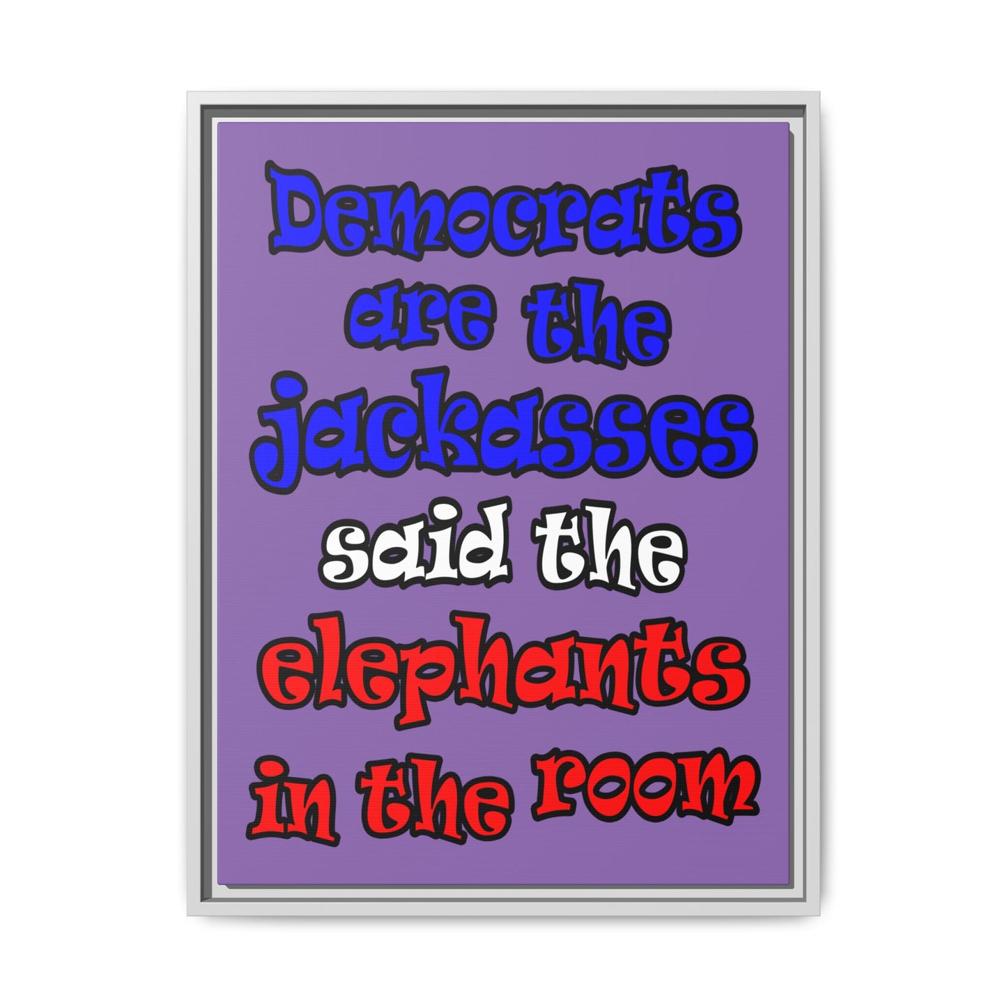 donkeys and elephants - framed canvas art (light purple)