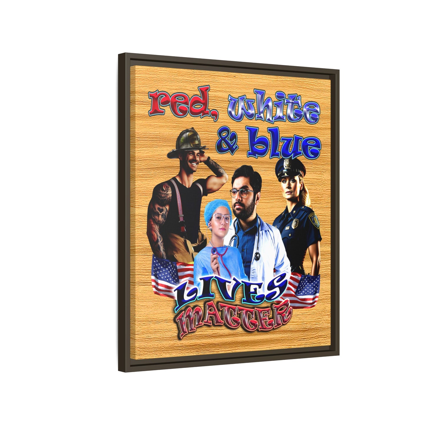 rw&b lives matter - framed canvas art (butterscotch wood finish)