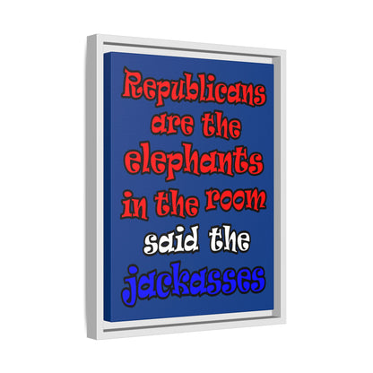 donkeys and elephants - framed canvas art (dark blue)