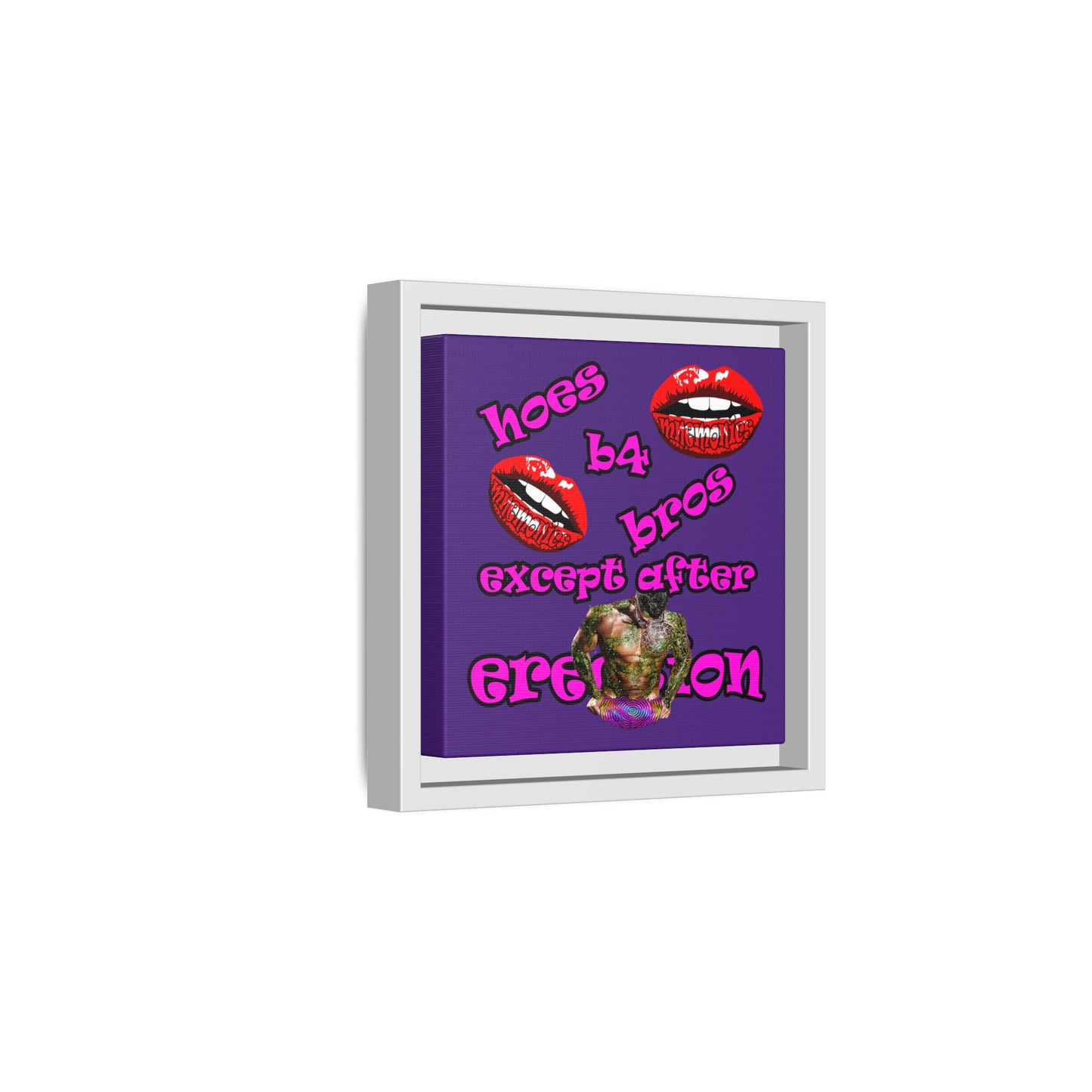 hoes b4 bros - framed canvas art (purple)