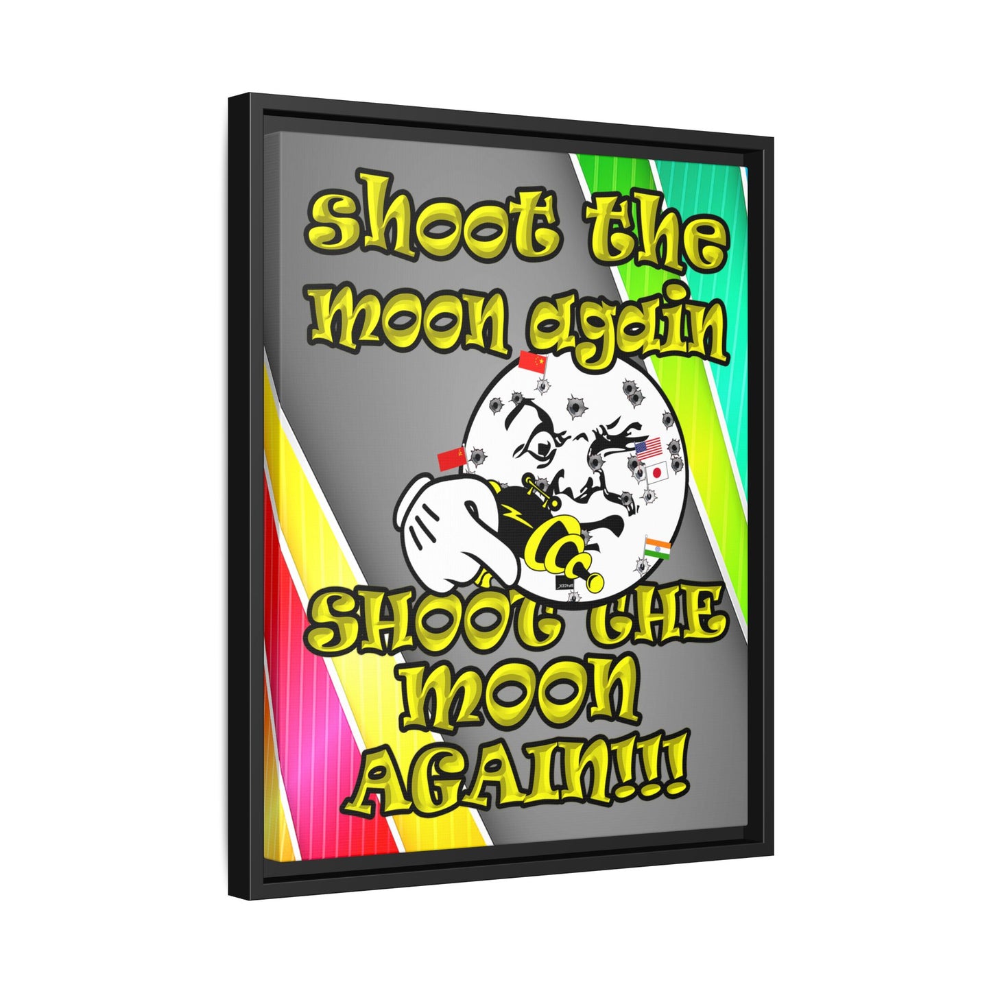 shoot the moon again - framed canvas art (rainbow split)