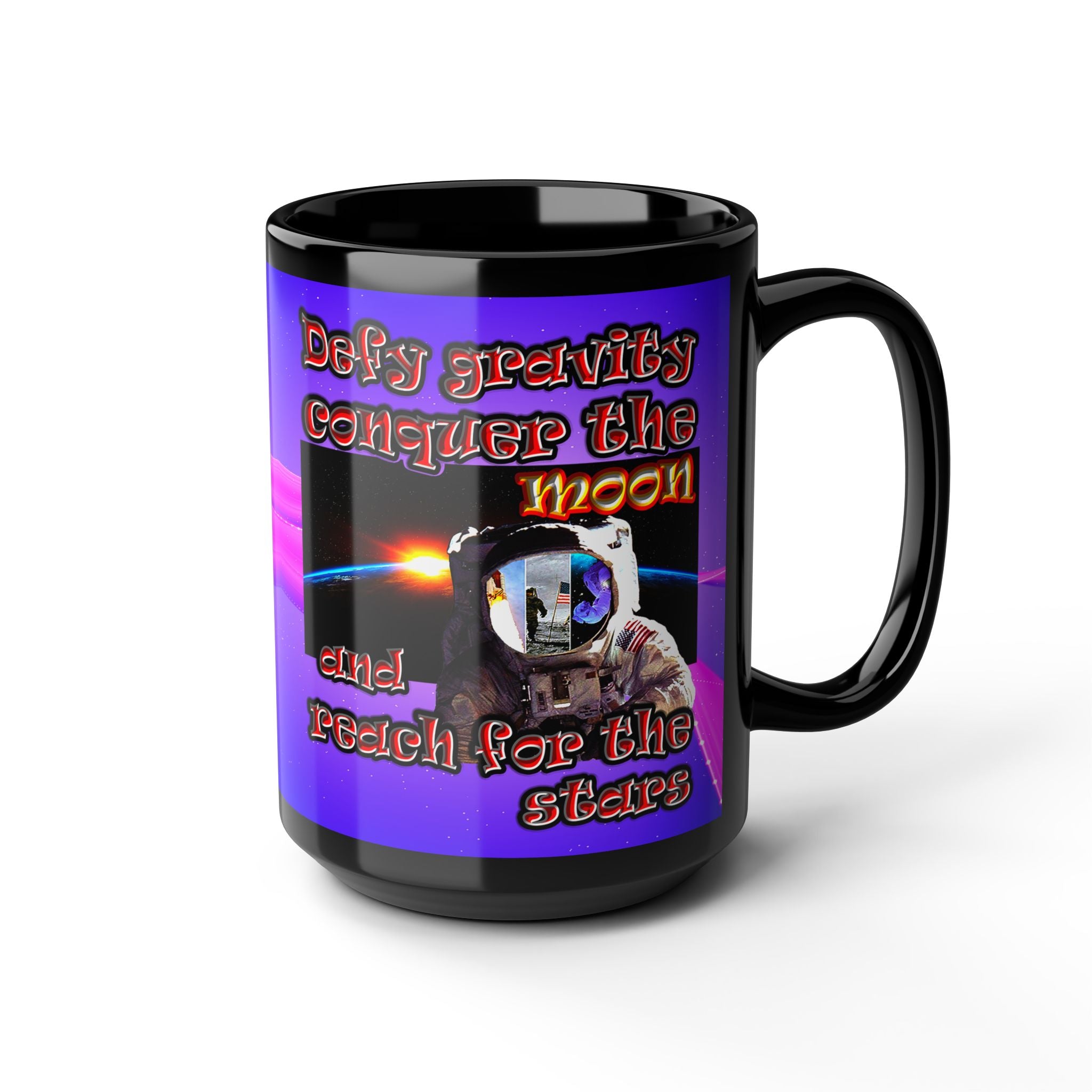 defy conquer reach - Black Mug (purple-pink wave)