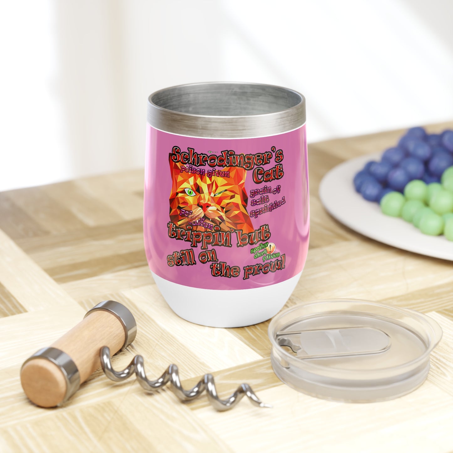 schrodinger's cat - Chill Wine Tumbler (light pink)