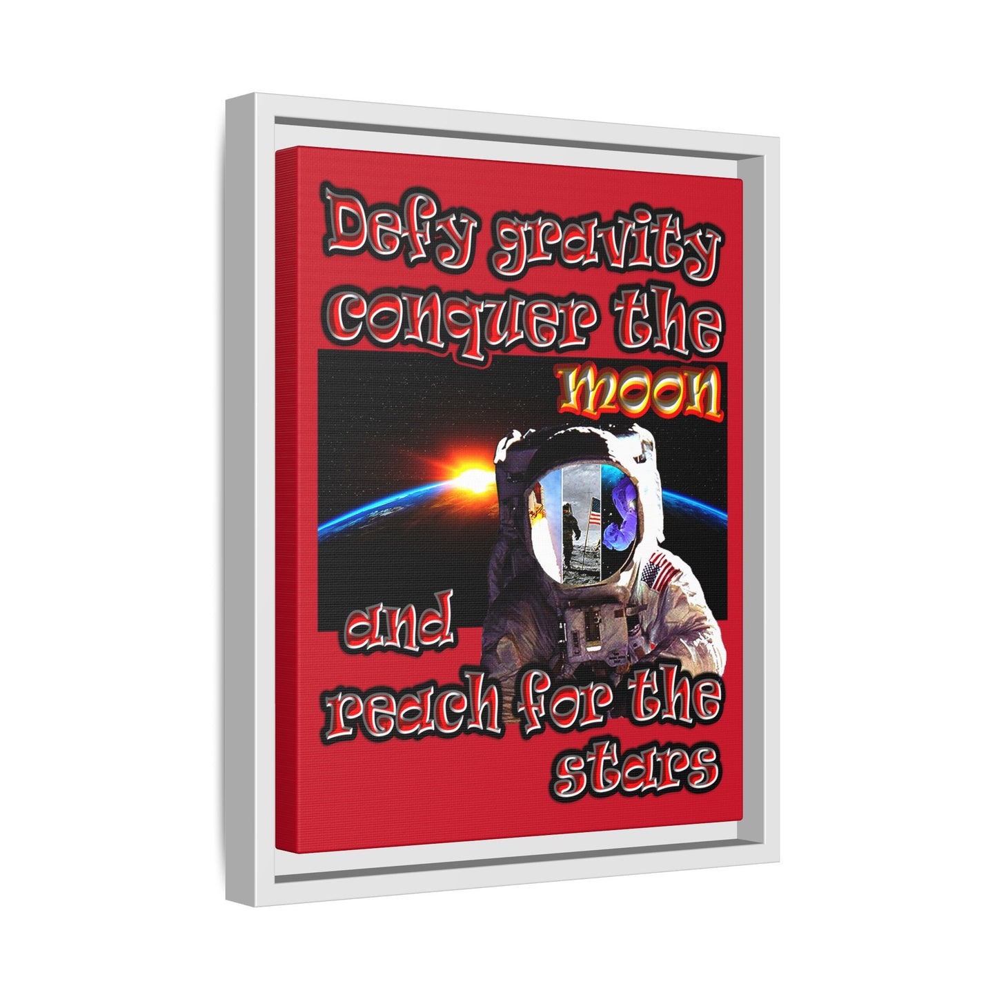 defy conquer reach - framed canvas art (dark red)