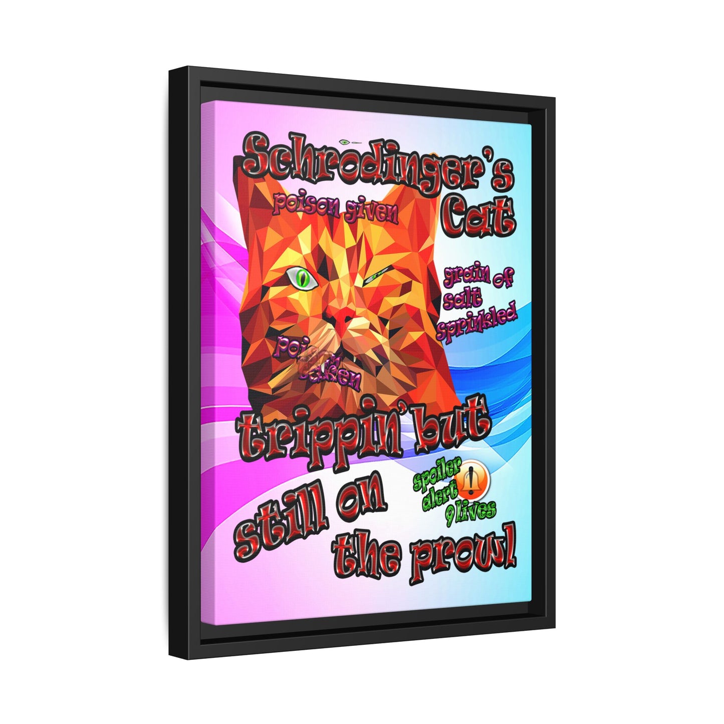 schrodinger's cat - framed canvas art (light blue-pink wave)