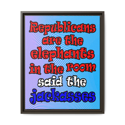 donkeys and elephants - framed canvas art (light blue-purple wave)