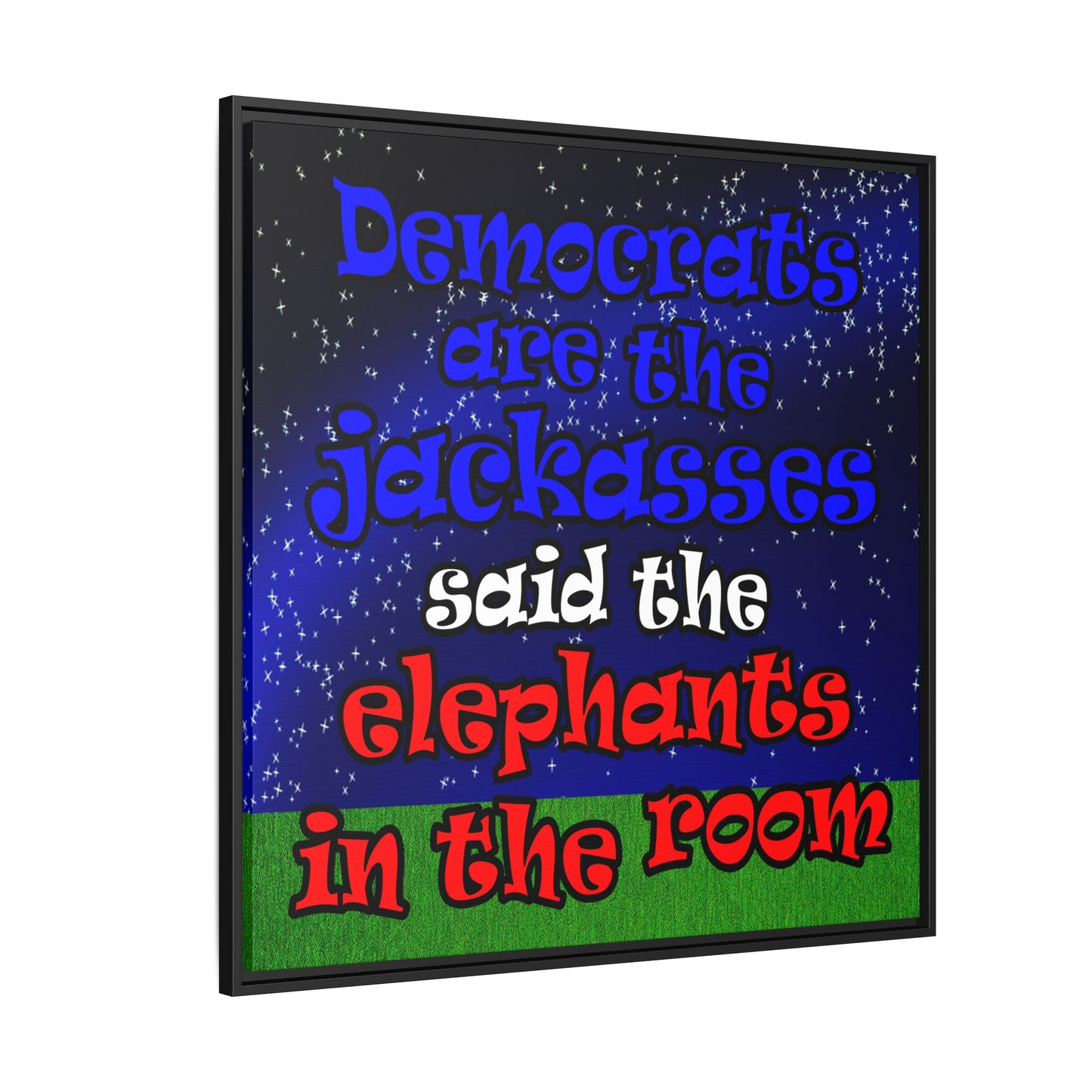 donkeys and elephants - framed canvas art ('snoops' background)