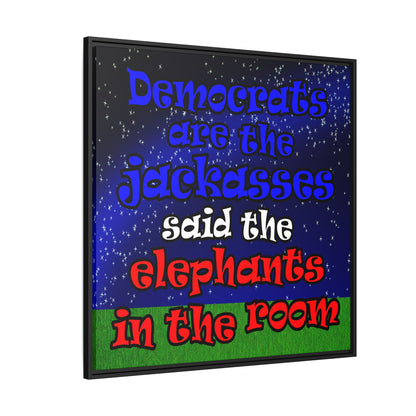 donkeys and elephants - framed canvas art ('snoops' background)