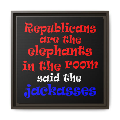 donkeys and elephants - framed canvas art (black)