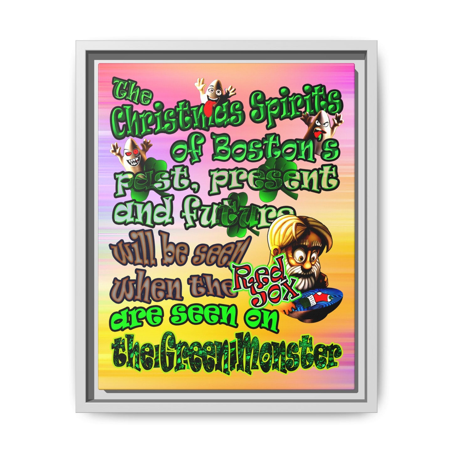 christmas spirits of boston - framed canvas art (color blur)