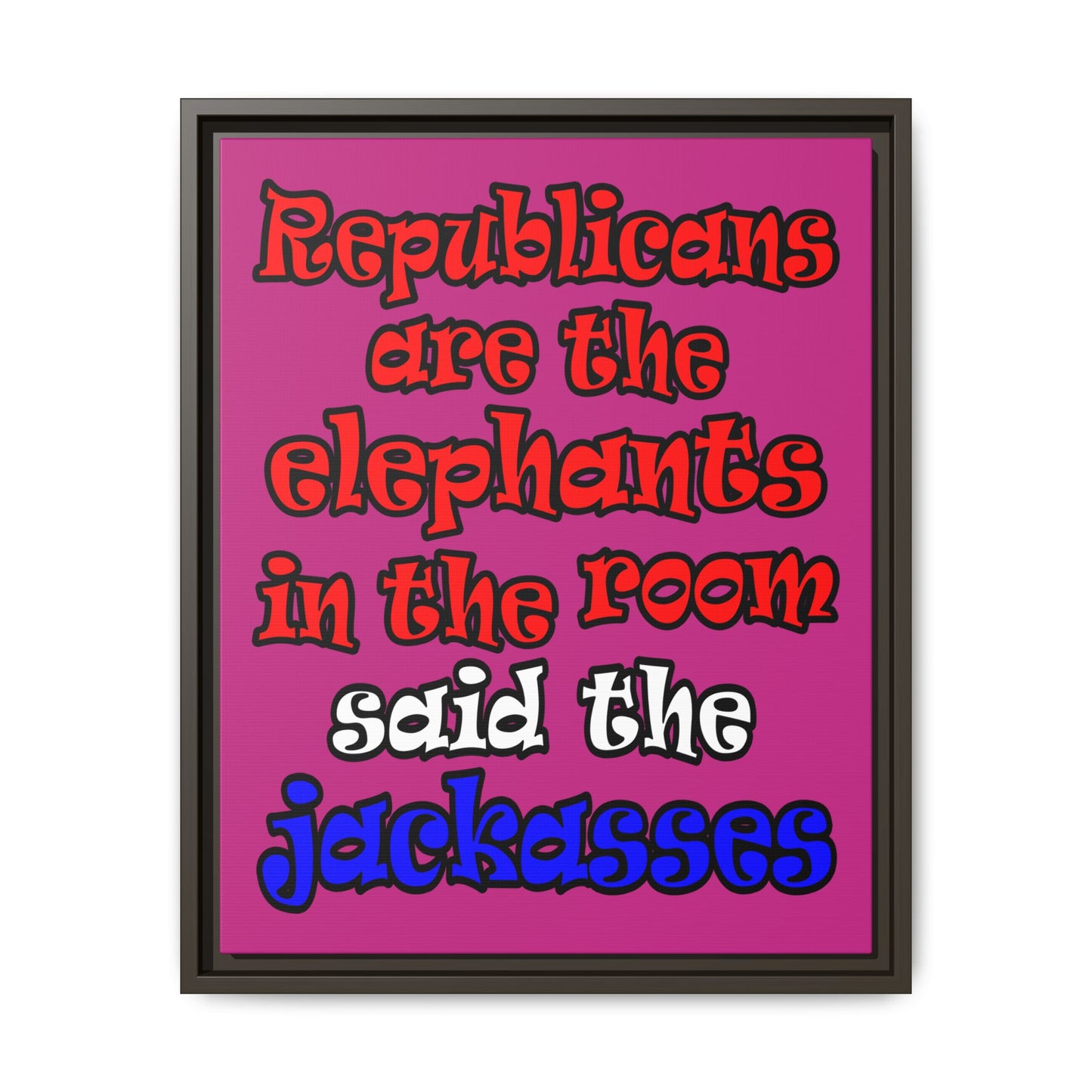 donkeys and elephants - framed canvas art (pink)