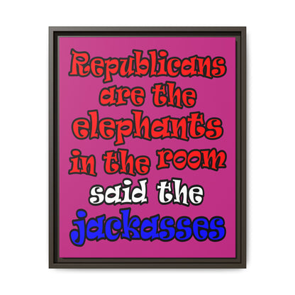 donkeys and elephants - framed canvas art (pink)