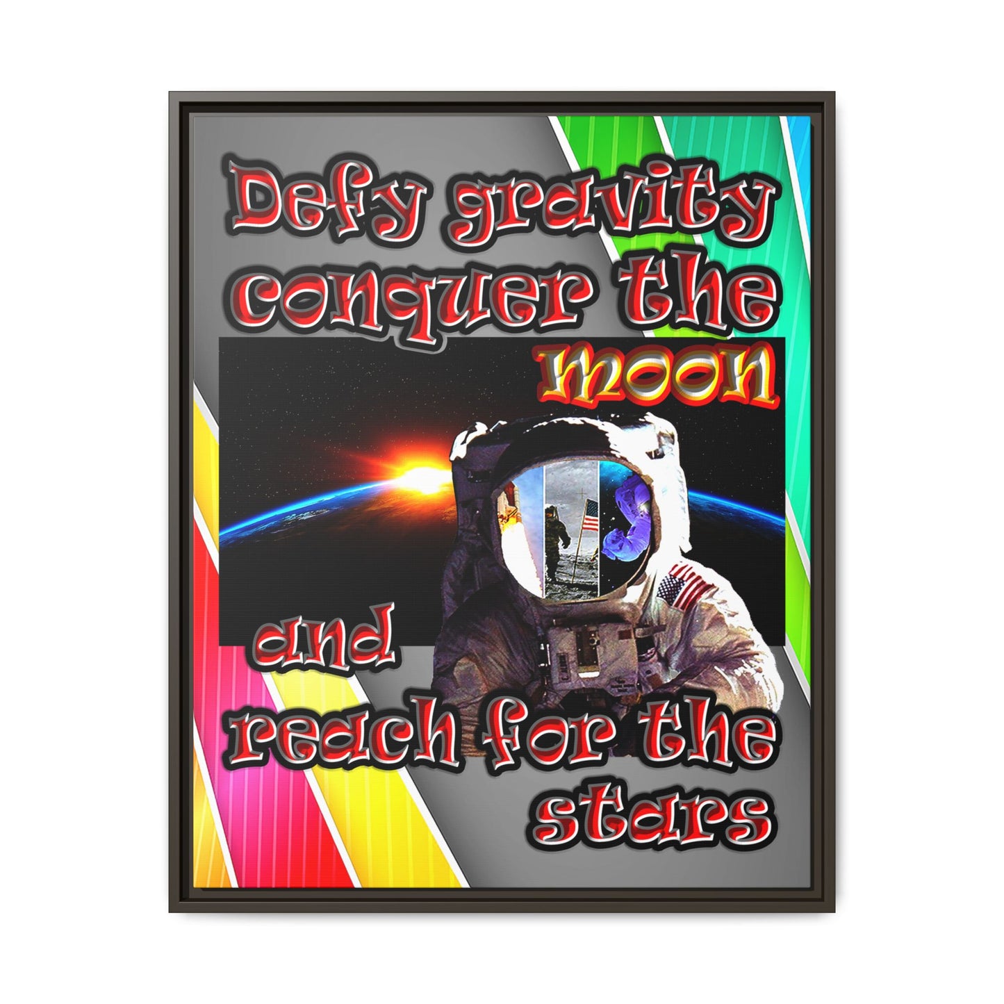 defy conquer reach - framed canvas art (rainbow split)