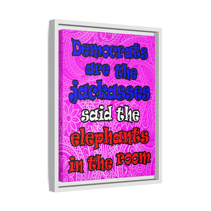 donkeys and elephants - framed canvas art (pink swirl)
