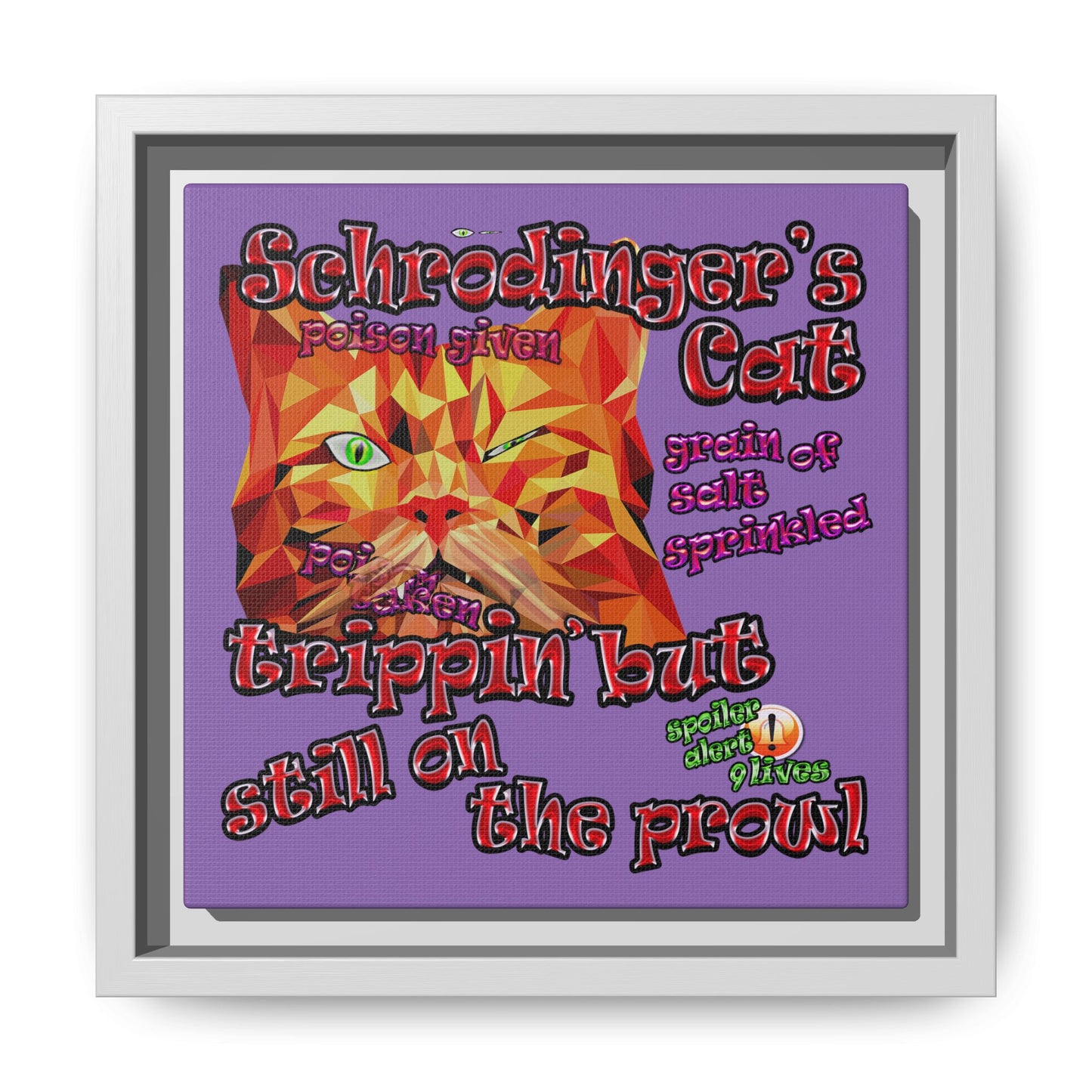 schrodinger's cat - framed canvas art (light purple)