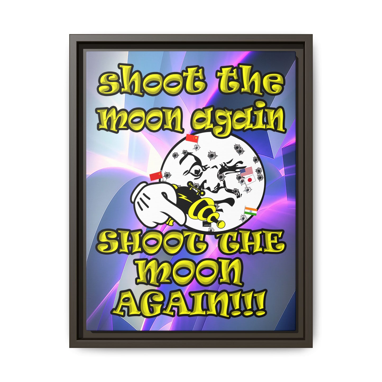 shoot the moon again - framed canvas art (grey-pink wave)