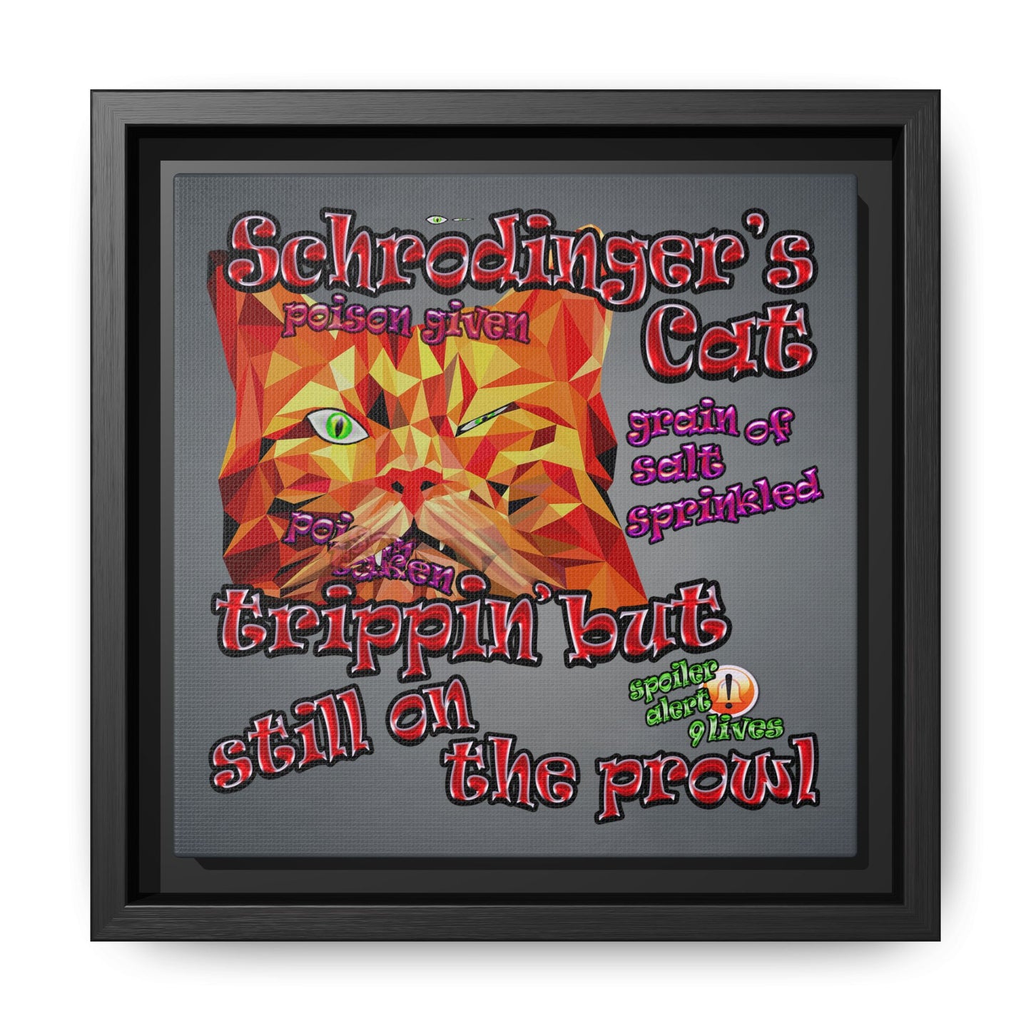 schrodinger's cat - framed canvas art (grey-light grey)