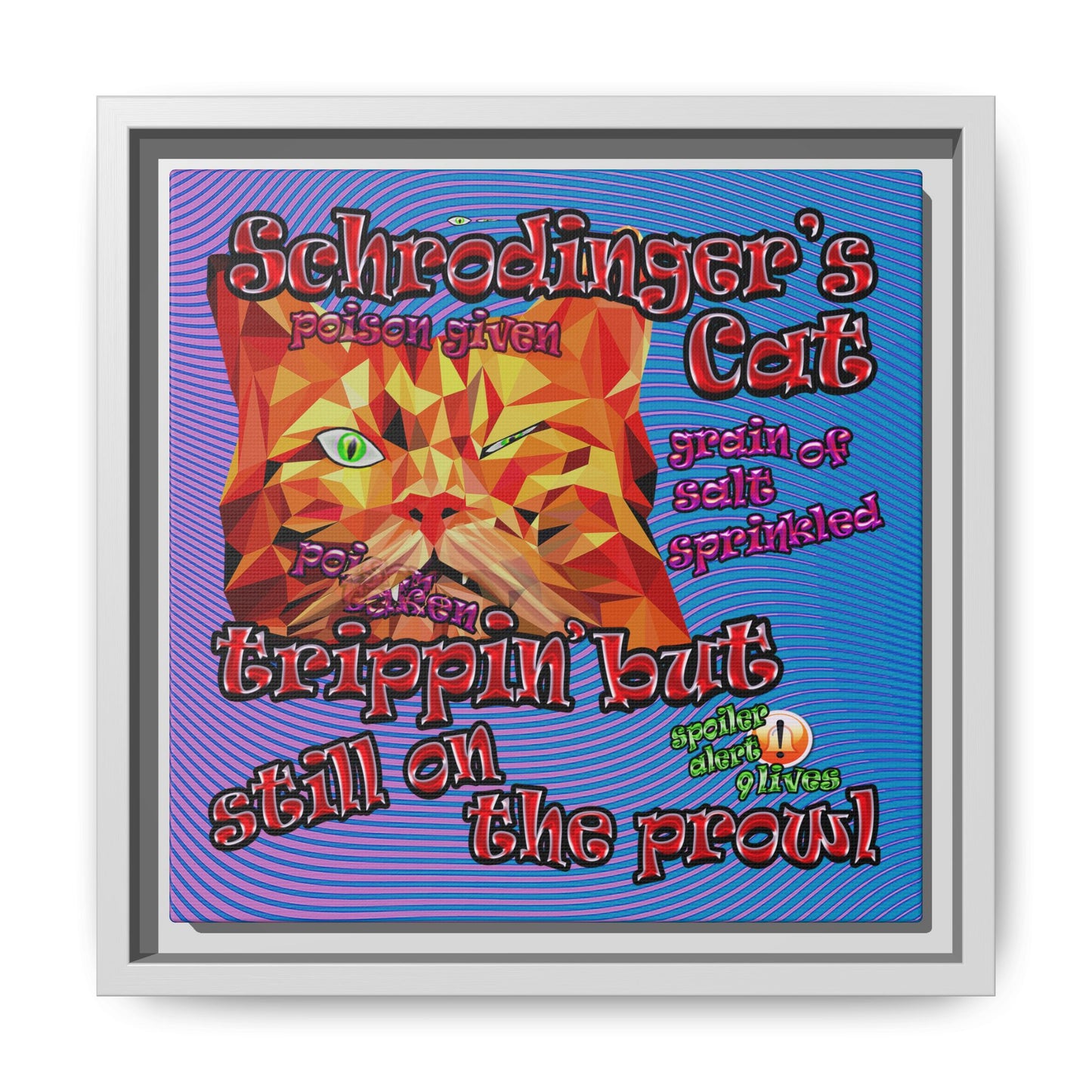 schrodinger's cat - framed canvas art (light blue-purple wave)