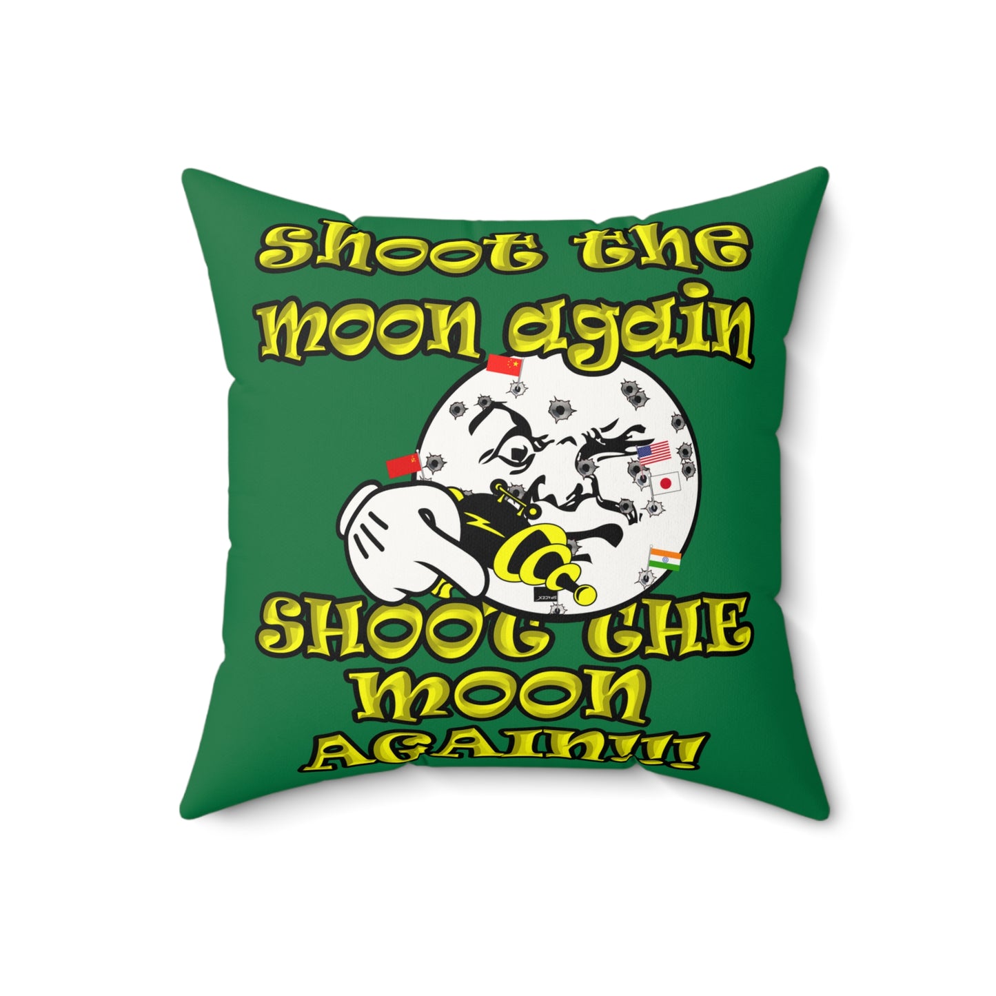 shoot the moon again - Faux Suede Square Pillow - (dark green)