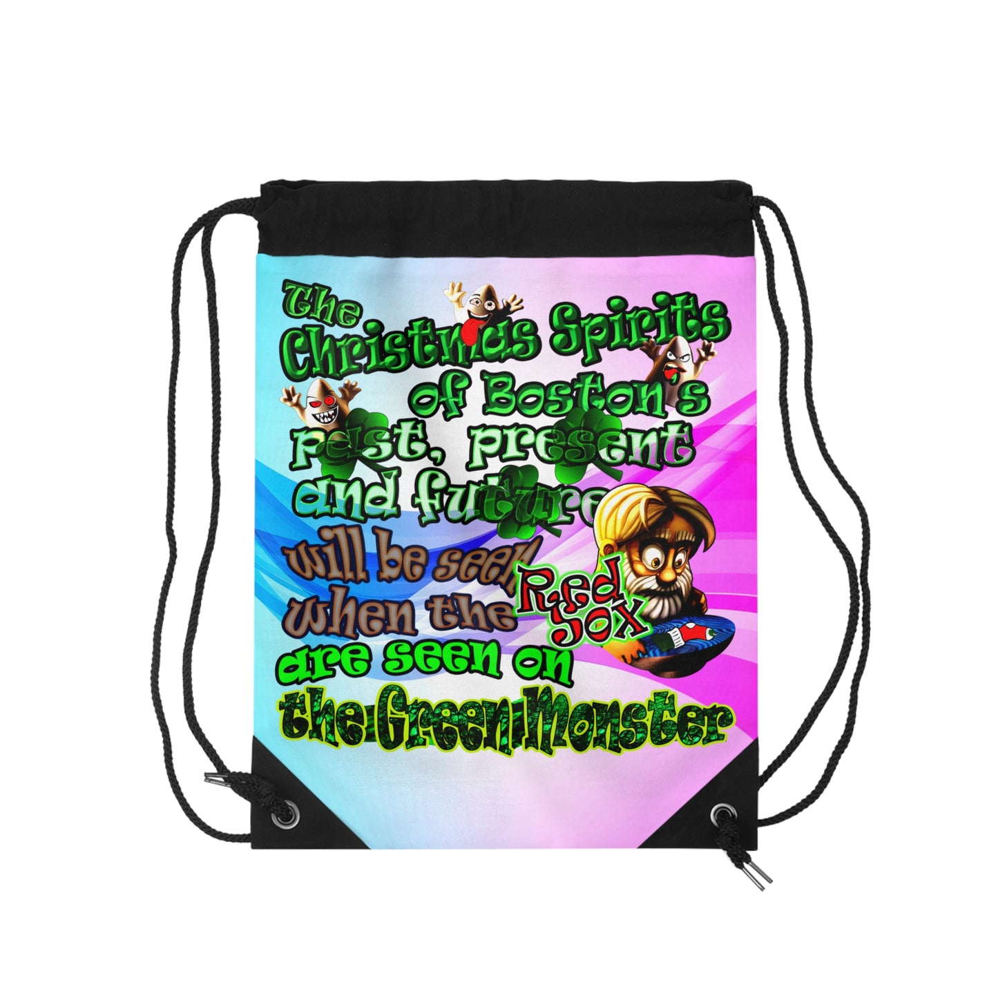 christmas spirits of boston - Drawstring Bag (light blue-pink wave)