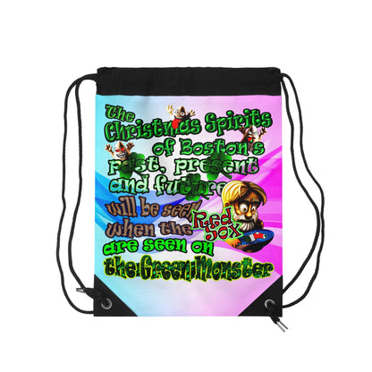 christmas spirits of boston - Drawstring Bag (light blue-pink wave)