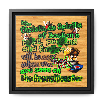 christmas spirits of boston - framed canvas art (butterscotch wood finish)