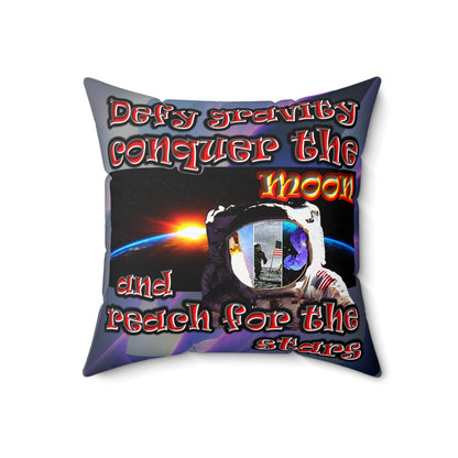 defy conquer reach - Spun Polyester Square Pillow - (grey-pink wave)