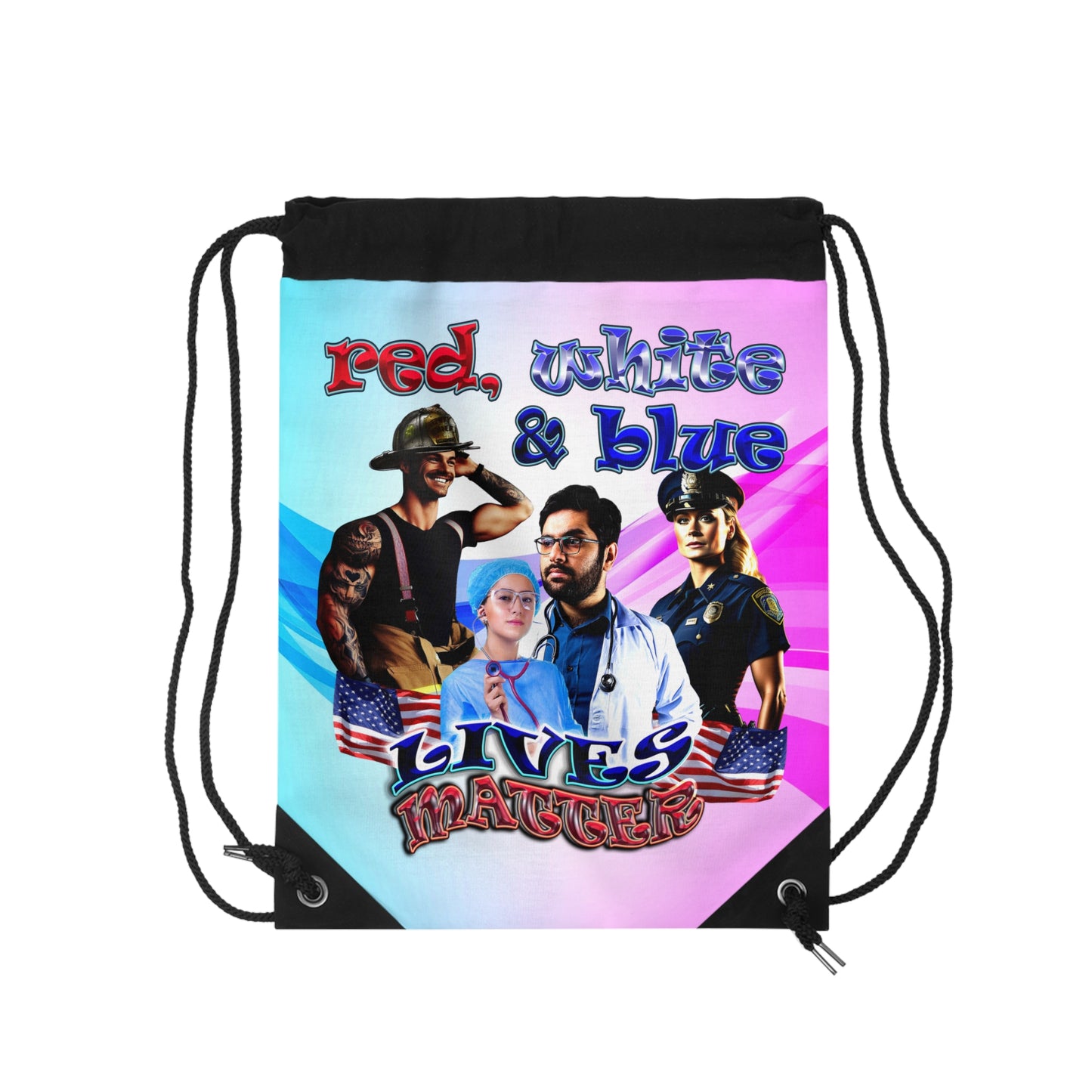 rw&b lives matter - Drawstring Bag (light blue-pink wave)