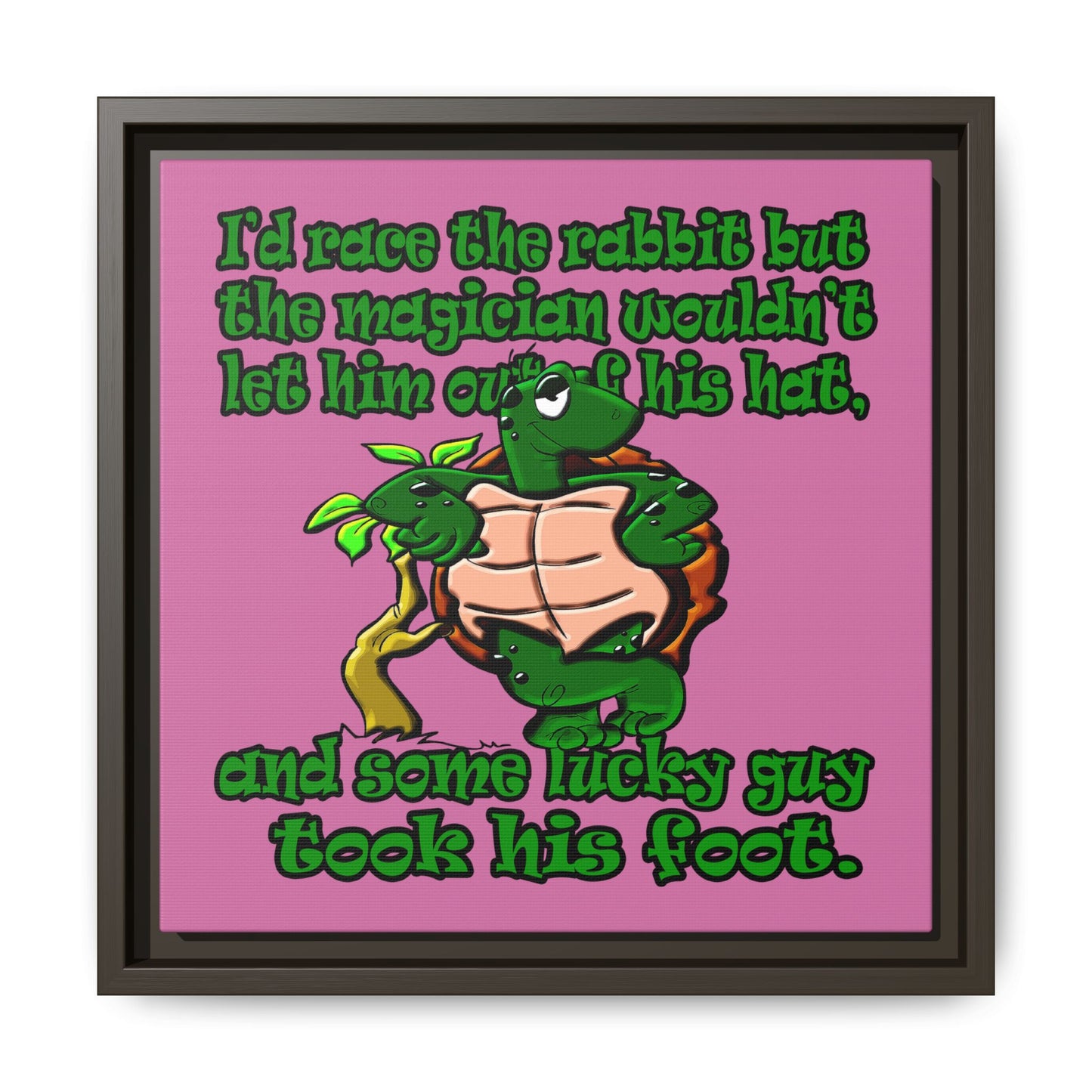 turtle race - framed canvas art (light pink)