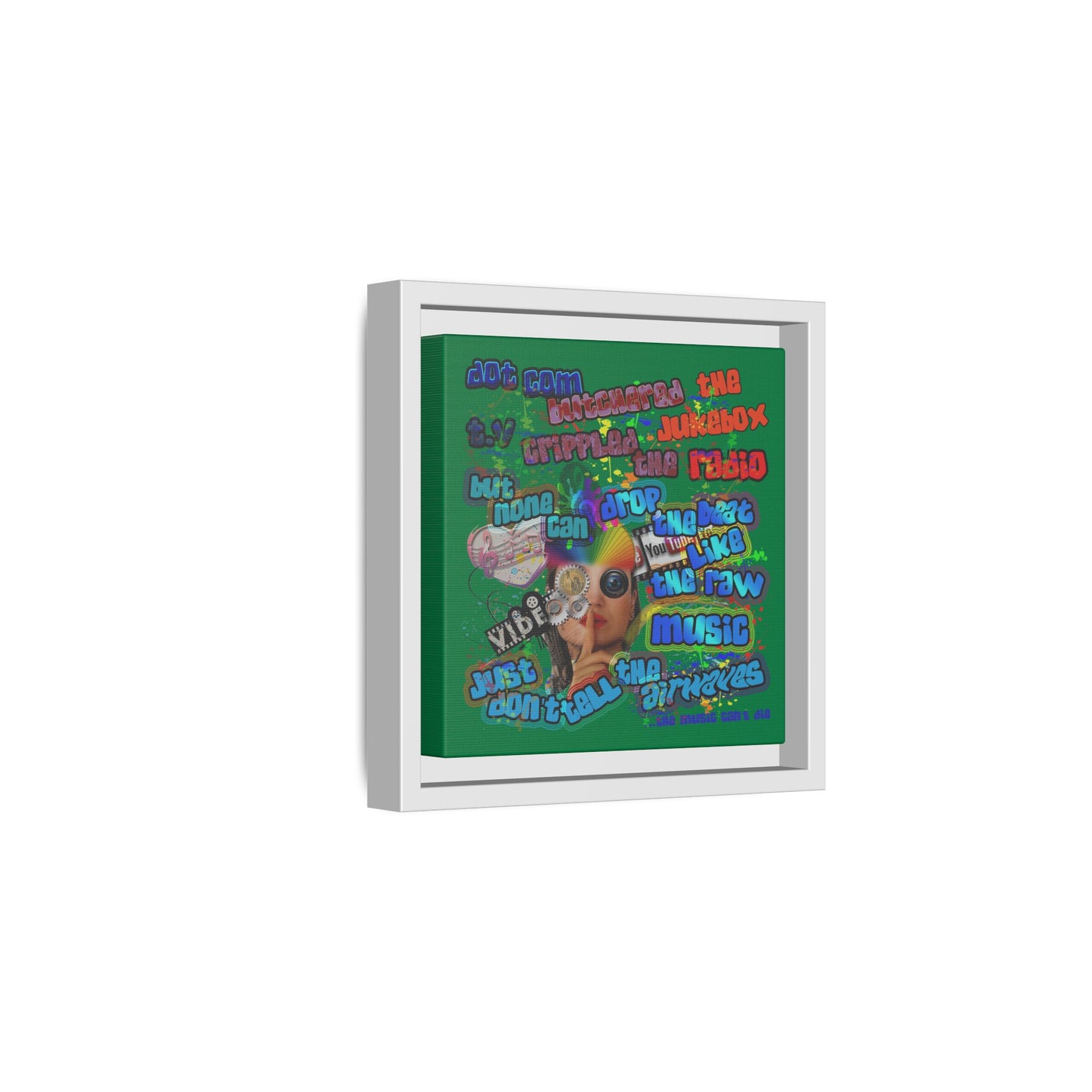 drop the beat - framed canvas art (dark green)