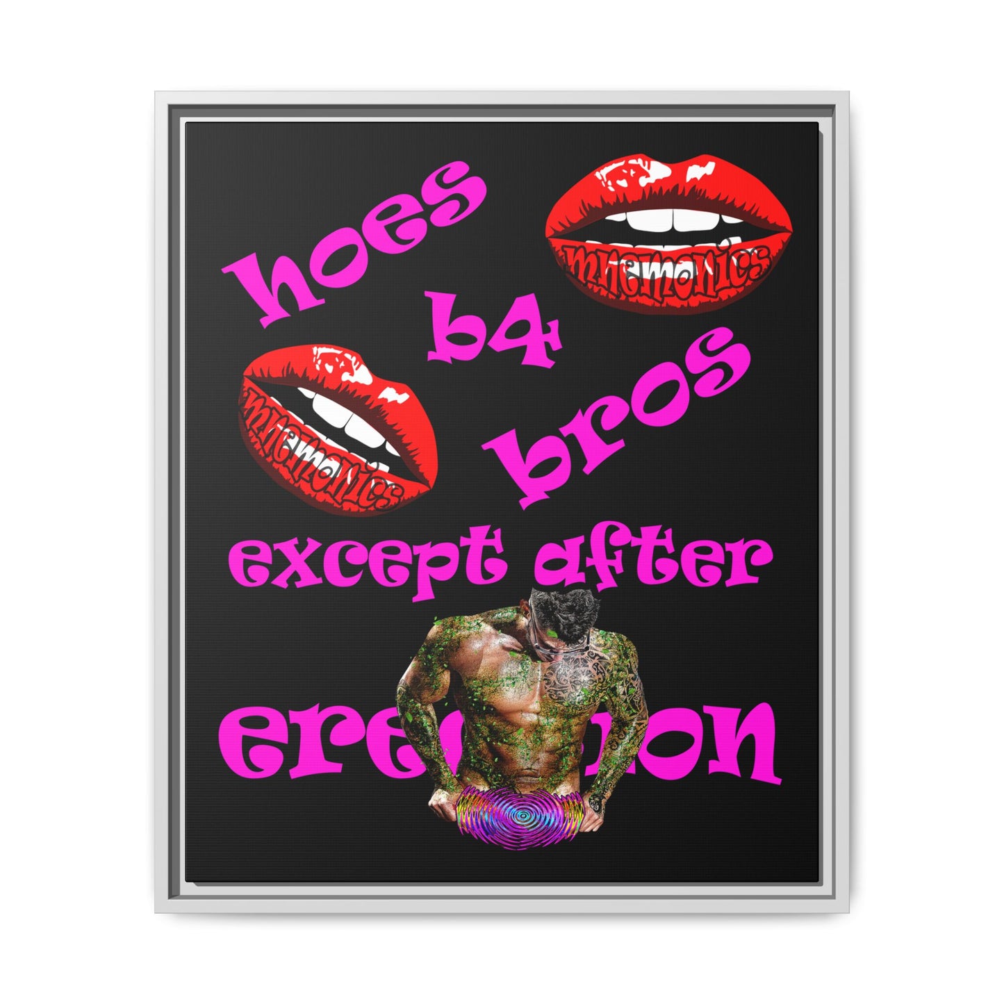 hoes b4 bros - framed canvas art (black)