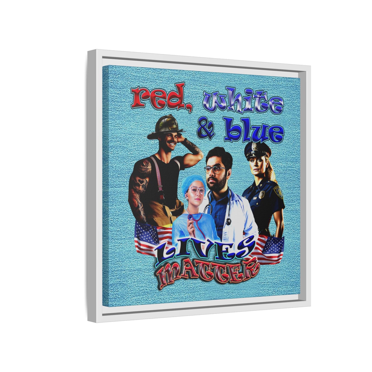 rw&b lives matter - framed canvas art (faded blue)