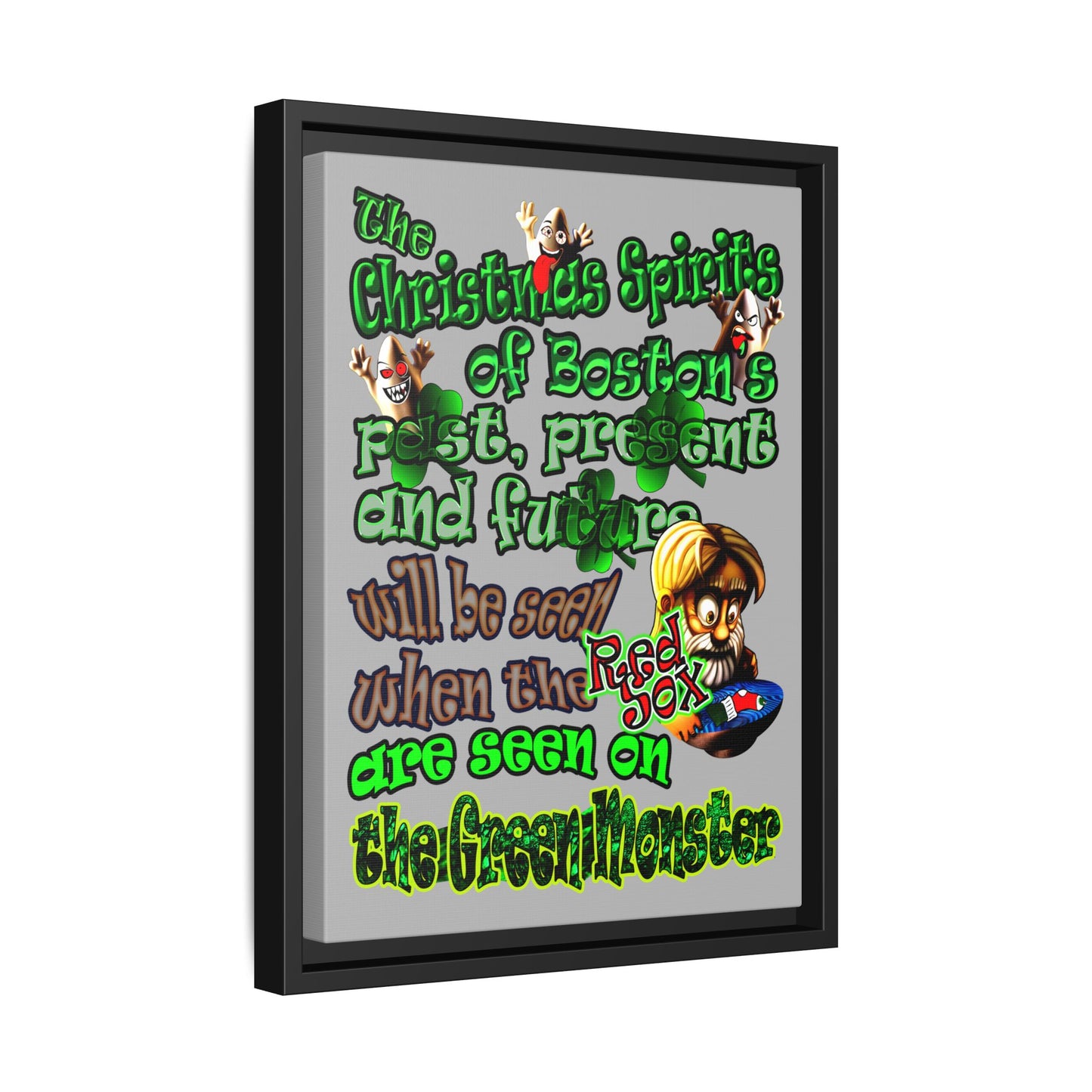 christmas spirits of boston - framed canvas art (light grey)