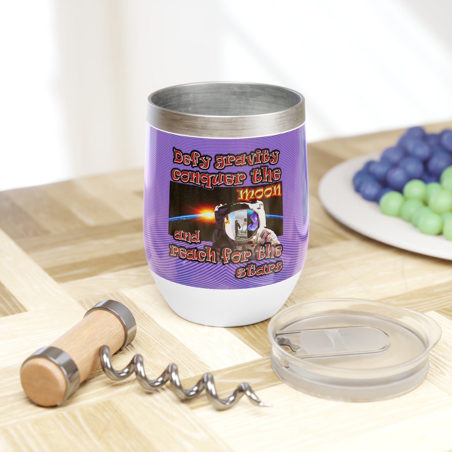 defy conquer reach - Chill Wine Tumbler (light blue-purple wave)