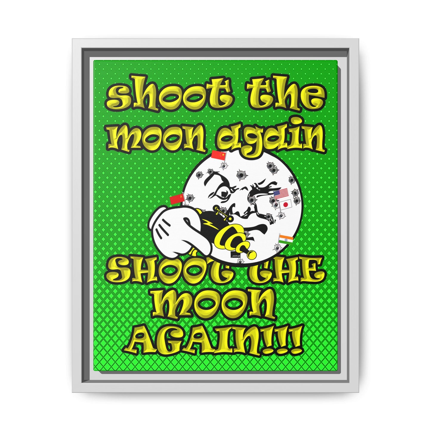 shoot the moon again - framed canvas art (logo green)