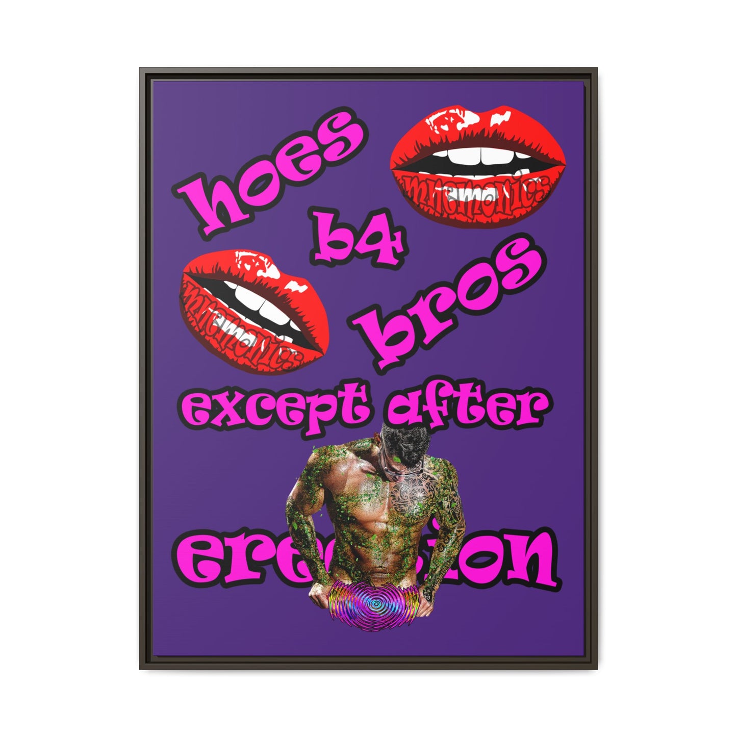 hoes b4 bros - framed canvas art (purple)