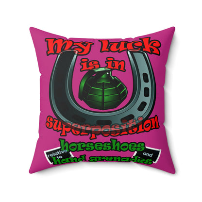 my luck - Faux Suede Square Pillow - (pink)