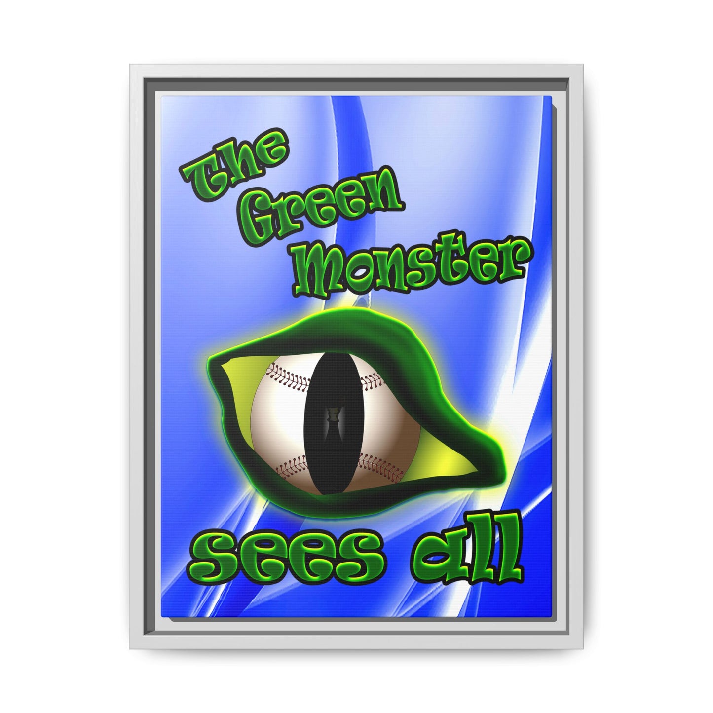 green monster - framed canvas art (blue-white wave)