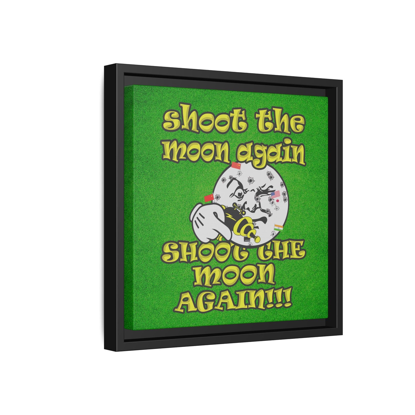 shoot the moon again - framed canvas art (green turf)