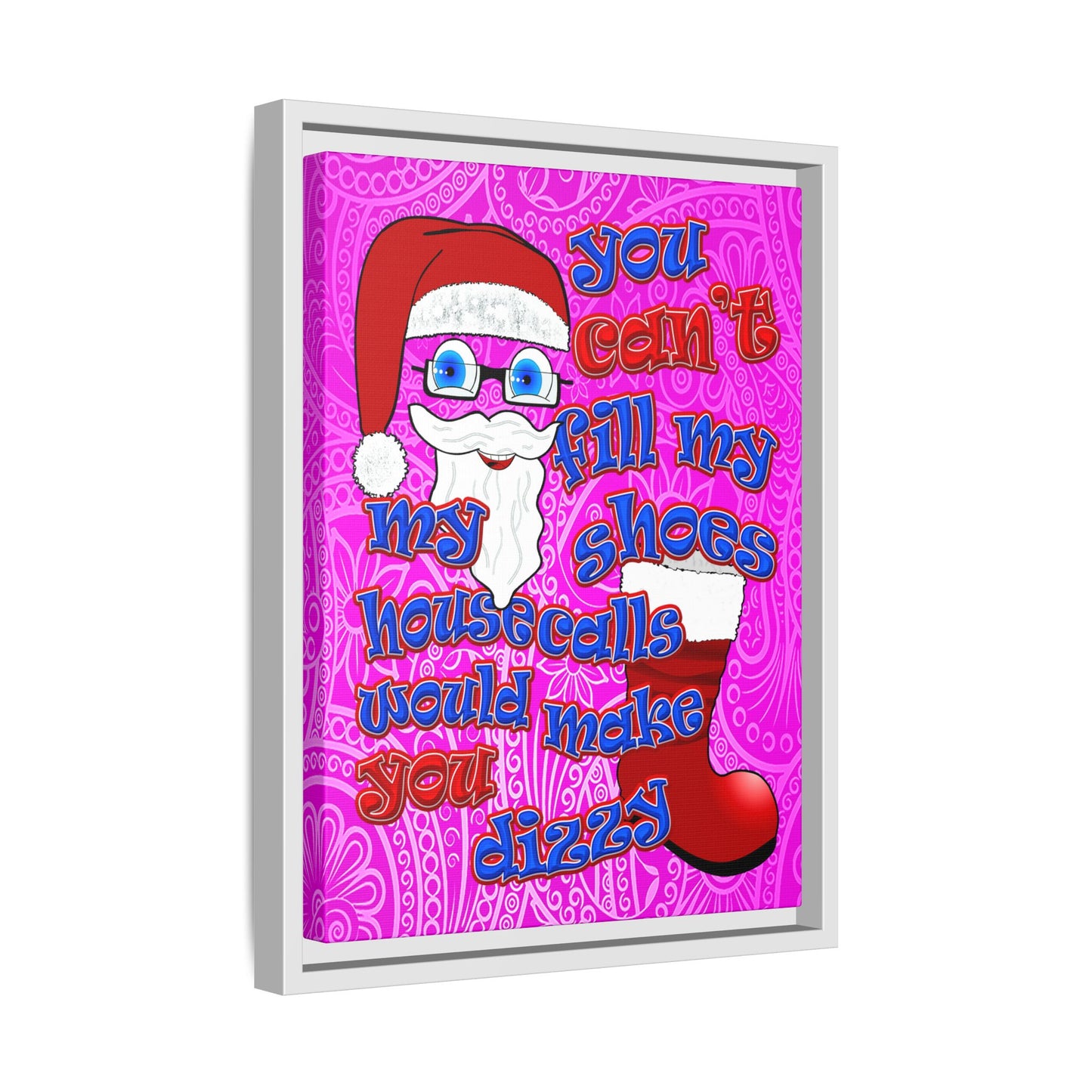 santa's shoes - framed canvas art (pink swirl)