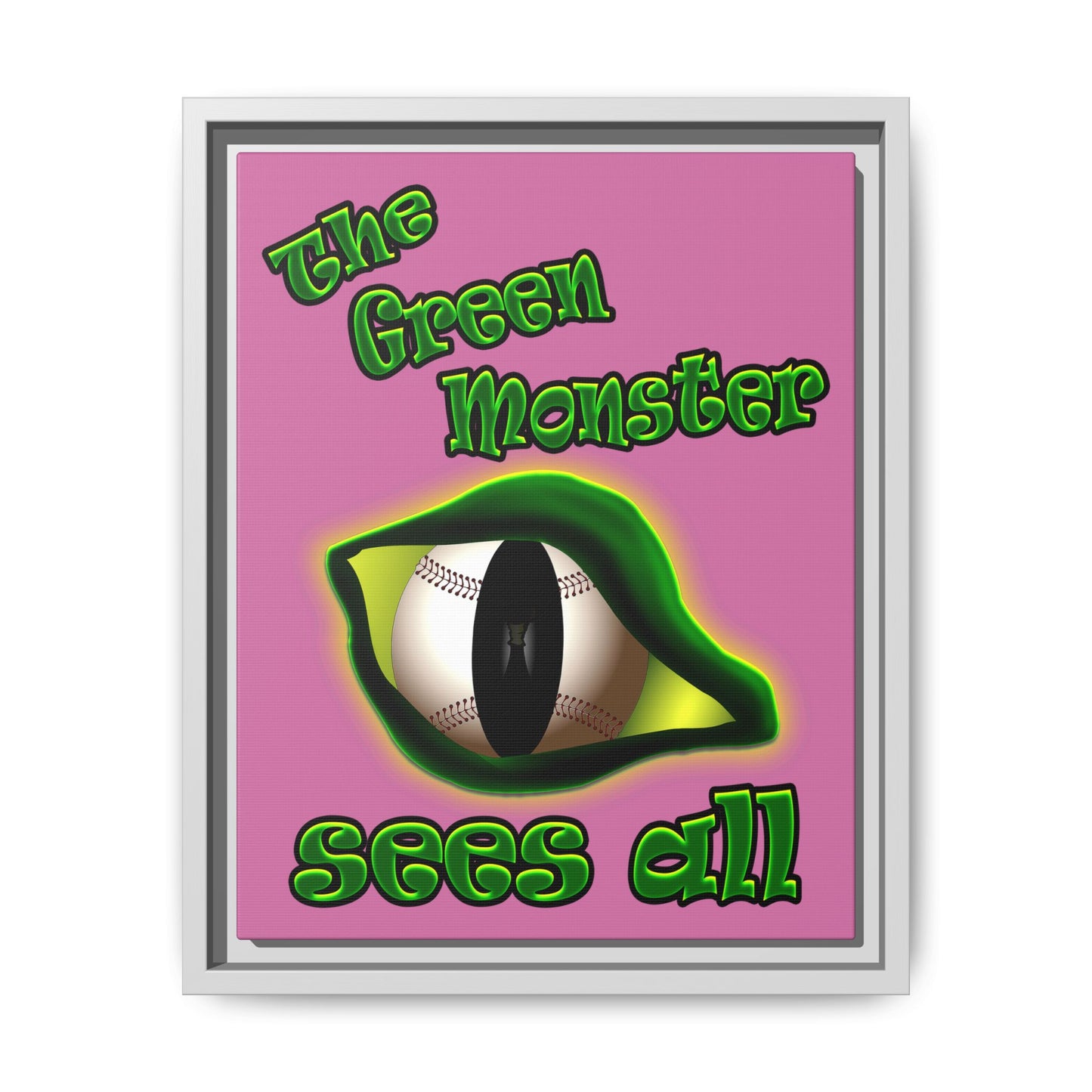 green monster - framed canvas art (light pink)