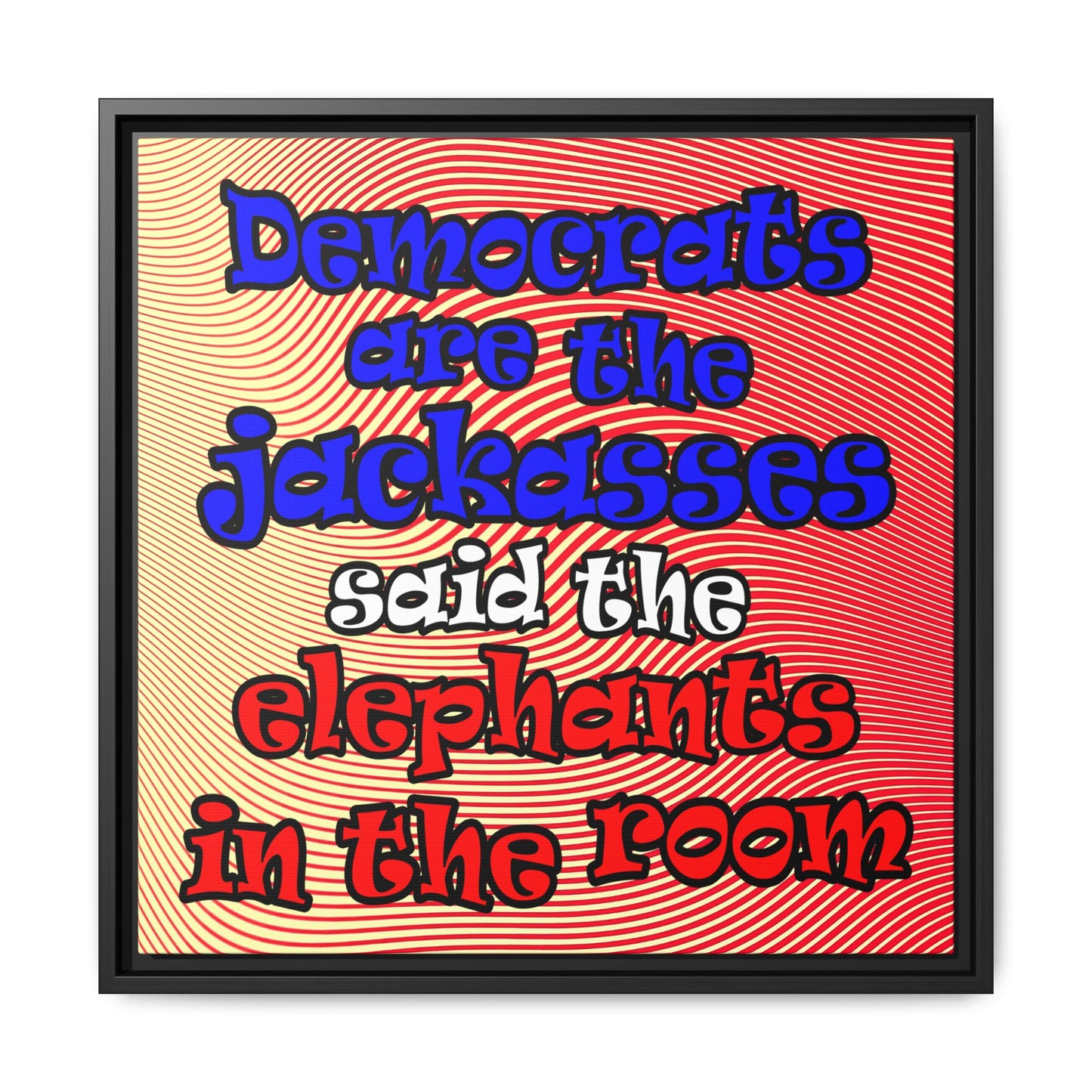 donkeys and elephants - framed canvas art (yellow-orange wave)