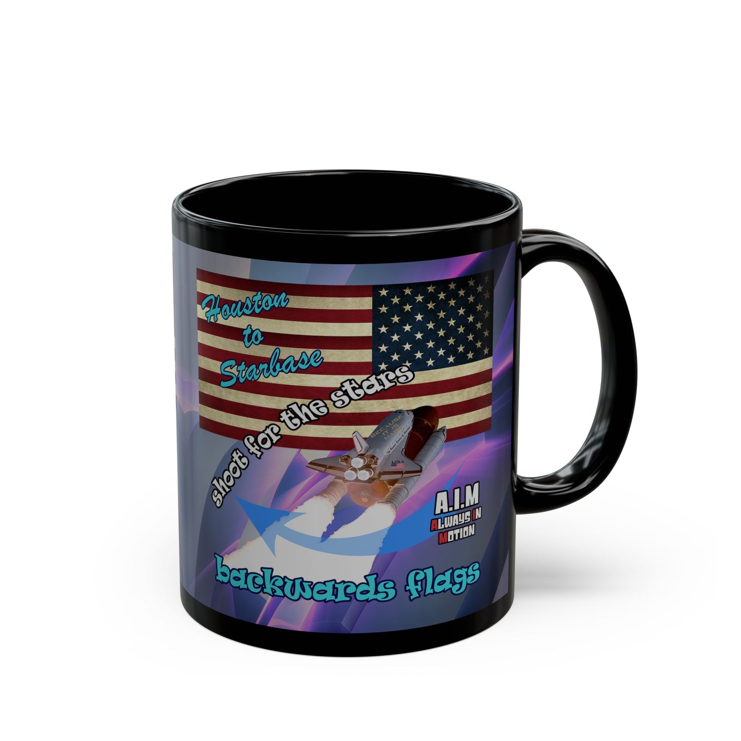 shoot for the stars - Black Mug (grey-pink wave)