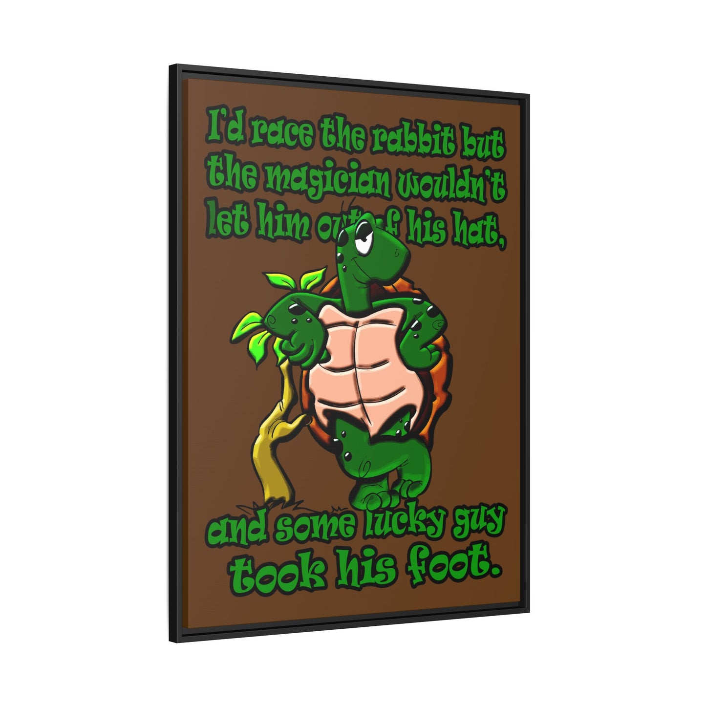 turtle race - framed canvas art (brown)