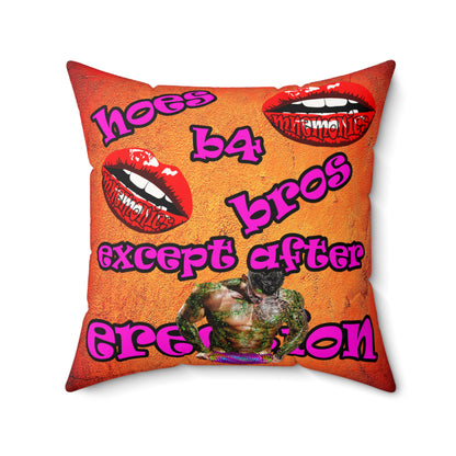 hoes b4 bros - Faux Suede Square Pillow - (burnt orange)