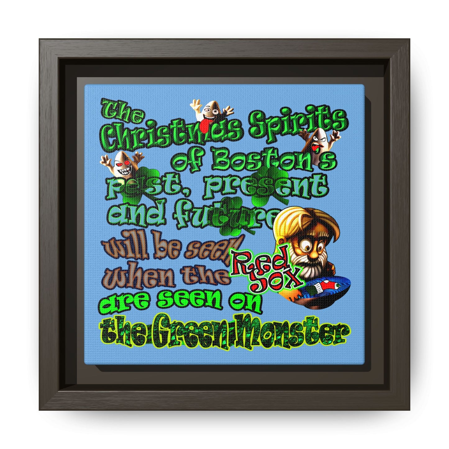 christmas spirits of boston - framed canvas art (light blue)