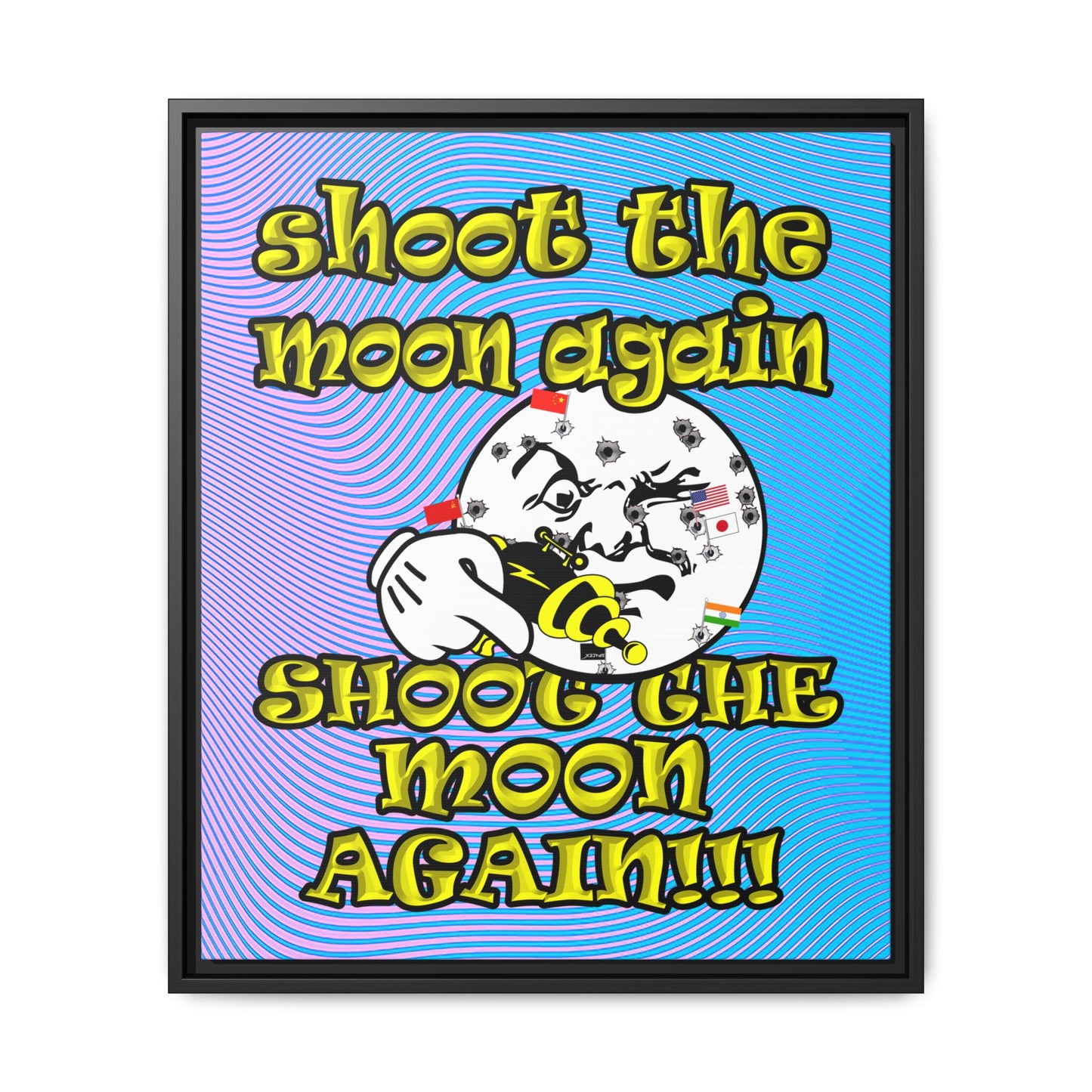 shoot the moon again - framed canvas art (light blue-purple wave)