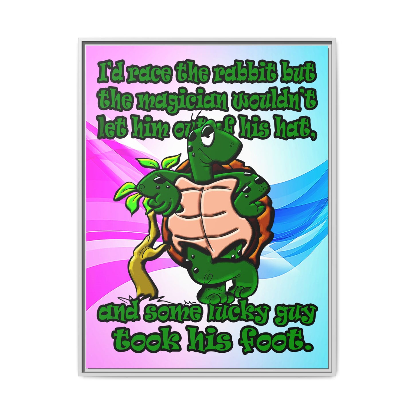 turtle race - framed canvas art (light blue-pink wave)